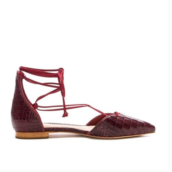 Schutz Neida Flats Lace Up D'Orsay Shoes Crocodile Embossed Red New Size 9 - Picture 5 of 10